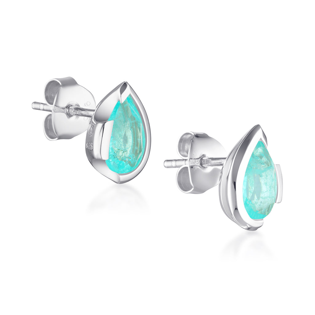 FLOAT™️ - Pear Cut Stud Earrings - Sterling Silver & Paraiba Nano Quartz
