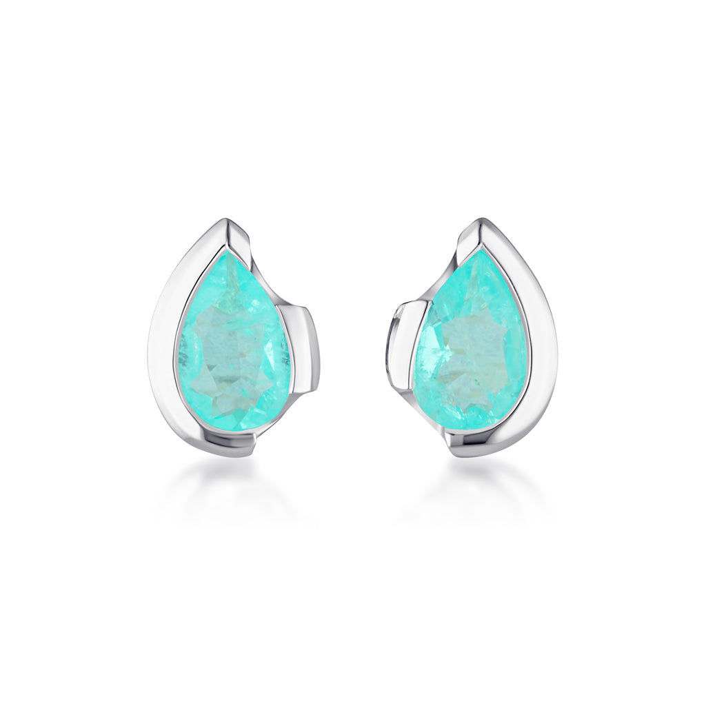 FLOAT™️ - Pear Cut Stud Earrings - Sterling Silver & Paraiba Nano Quartz