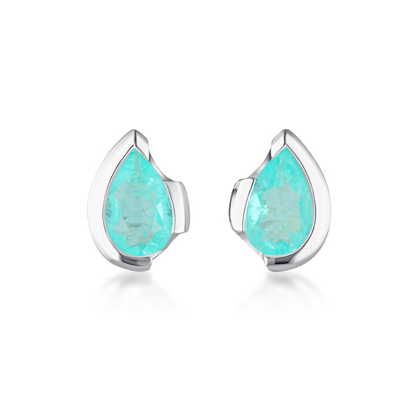FLOAT™️ - Pear Cut Stud Earrings - Sterling Silver & Paraiba Nano Quartz