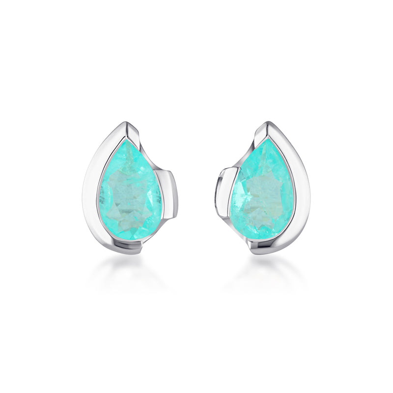 FLOAT™️ - Pear Cut Stud Earrings - Sterling Silver & Paraiba Nano Quartz
