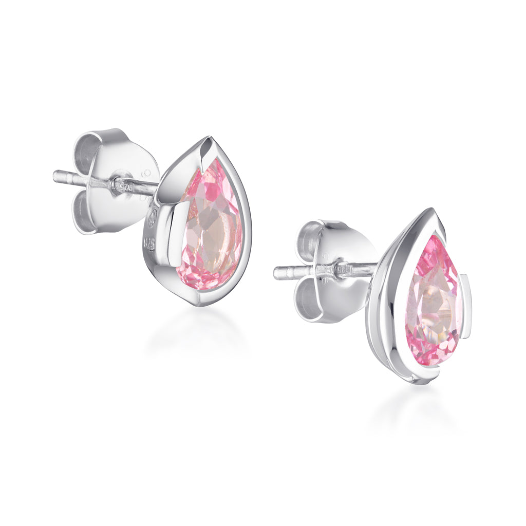 FLOAT™️ - Pear Cut Stud Earrings - Sterling Silver & Rosie Corundum