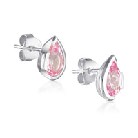 FLOAT™️ - Pear Cut Stud Earrings - Sterling Silver & Rosie Corundum