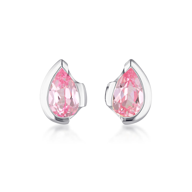 FLOAT™️ - Pear Cut Stud Earrings - Sterling Silver & Rosie Corundum