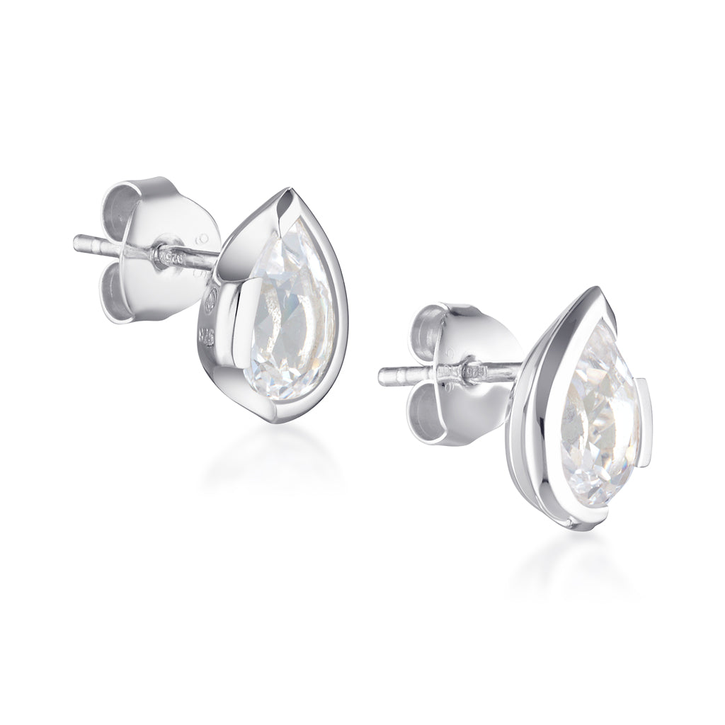 FLOAT™️ - Pear Cut Stud Earrings - Sterling Silver & White Sapphire