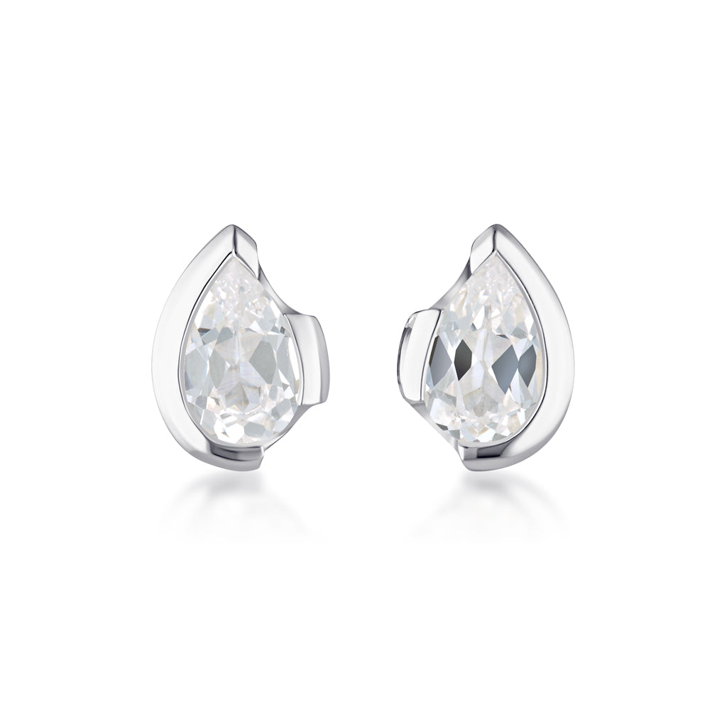 FLOAT™️ - Pear Cut Stud Earrings - Sterling Silver & White Sapphire