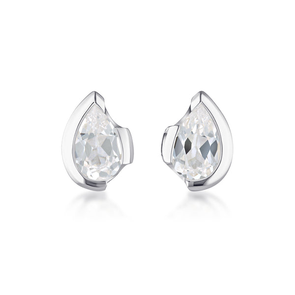 FLOAT™️ - Pear Cut Stud Earrings - Sterling Silver & White Sapphire