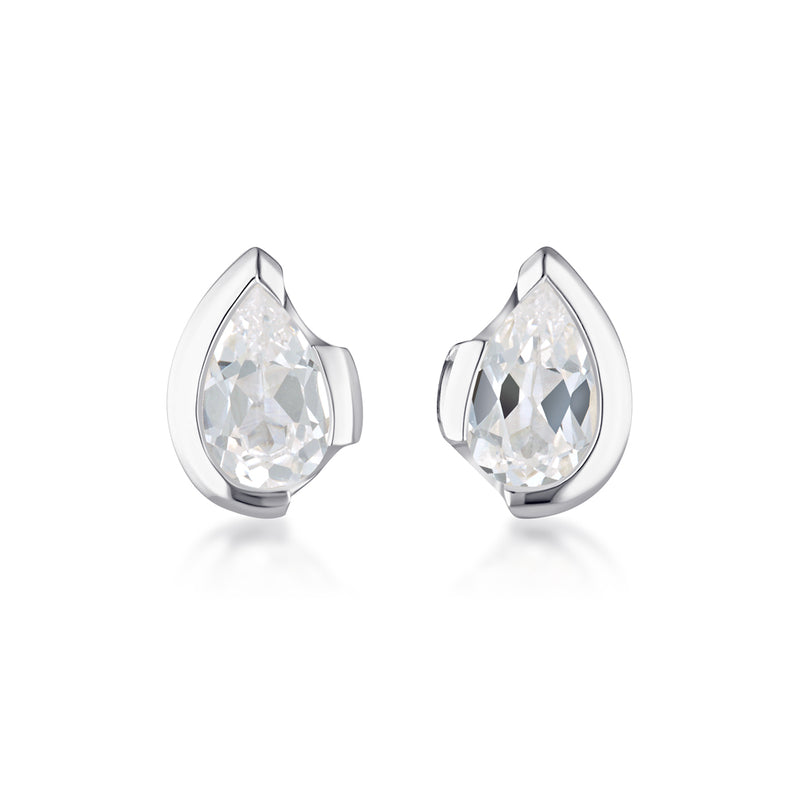 FLOAT™️ - Pear Cut Stud Earrings - Sterling Silver & White Sapphire