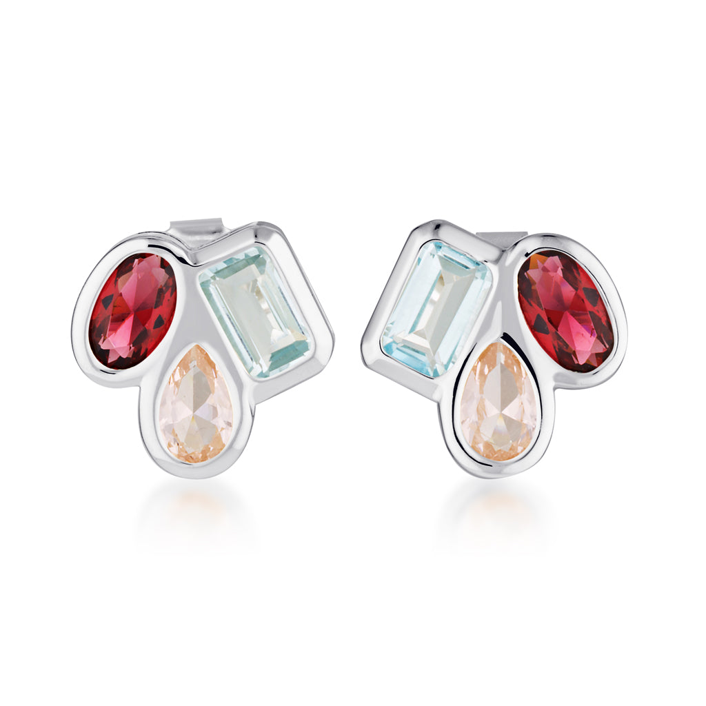 Gem Clash Gemstone Stud Earrings | Sterling Silver | Royale