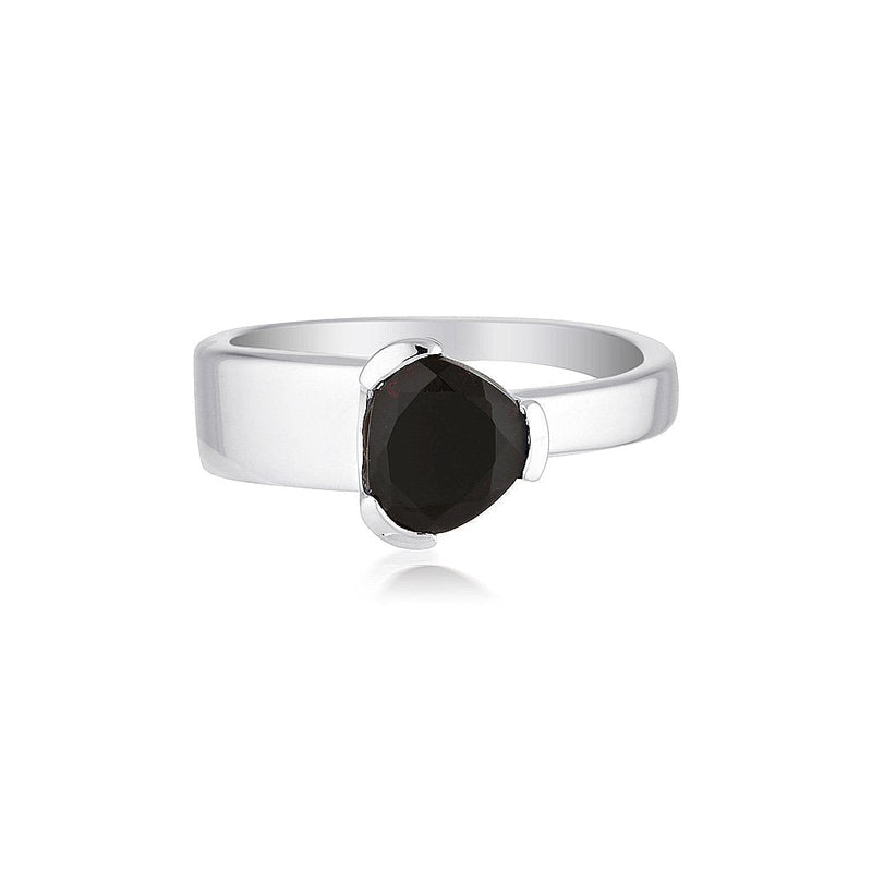 Gempower Tri-Cut Stacker Ring - Sterling Silver / Black Agate