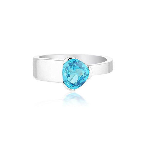 Gempower Tri-Cut Stacker Ring - Sterling Silver / Blue Zircon