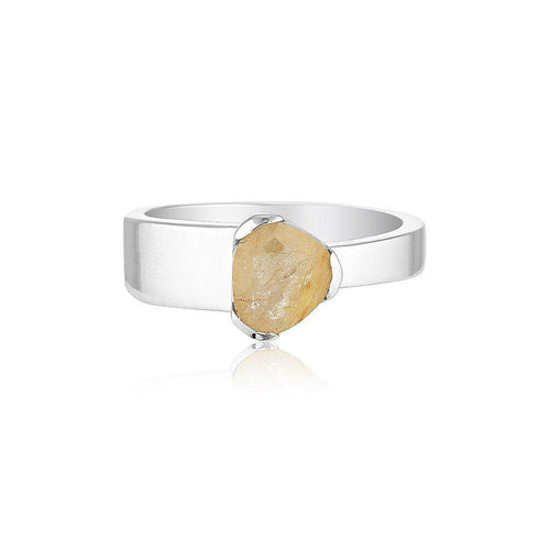 Gempower Tri-Cut Stacker Ring - Sterling Silver / Golden Rutilated Quartz