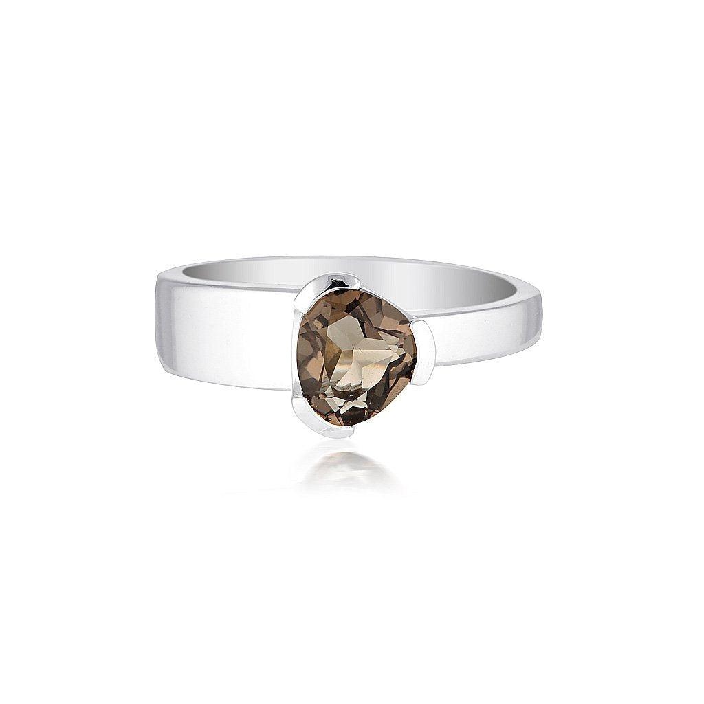 Gempower Tri-Cut Stacker Ring - Sterling Silver / Smoky Quartz