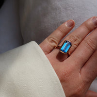 Large Emerald Blue Zircon Celebration Stacker Ring | Size O