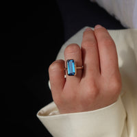Large Emerald Blue Zircon Celebration Stacker Ring | Size O
