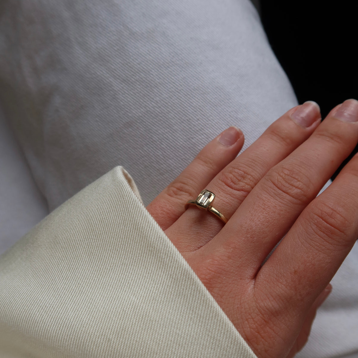 Small Emerald Yellow Quartz Celebration Stacker Ring | Size O