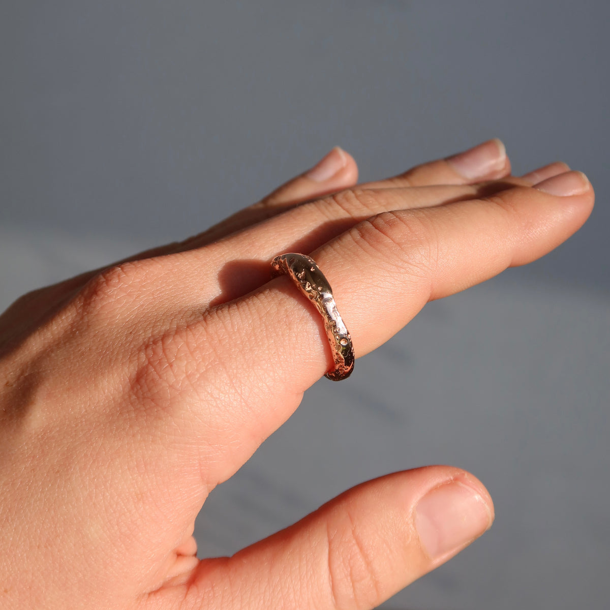 Rose Gold Sandcast Living Ring | Size Q