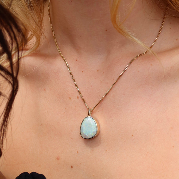 King Stone Pendant - 9ct Yellow Gold - Multi Hued Australian Opal