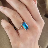 Large Emerald Blue Zircon Celebration Stacker Ring | Size O