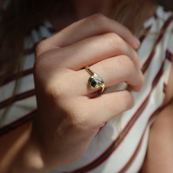 ONE OF ONE | 9ct Yellow Gold Sandcast Waves Of Life Sapphire Ring | Size N