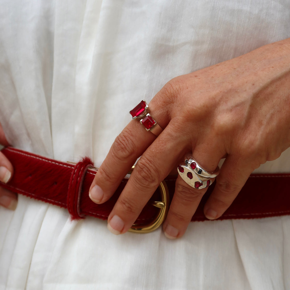 ONE-OFF | Emerald Duet Ring Ruby Red Corundum