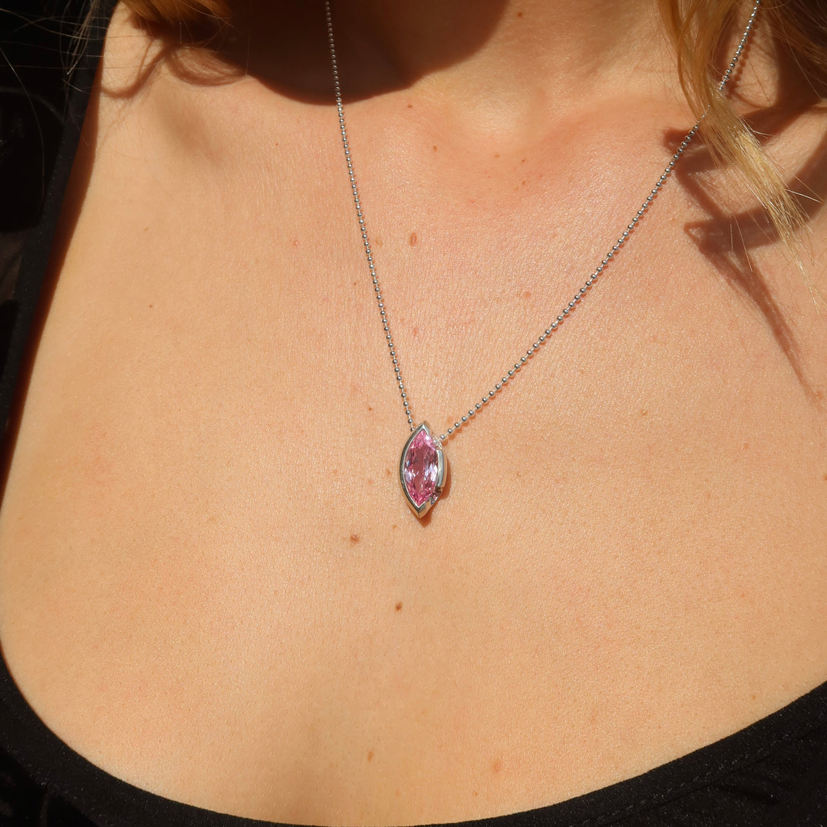 ONE-OFF | FLOAT™️ Marquise Cut Pendant - Sterling Silver & Rosie Corundum