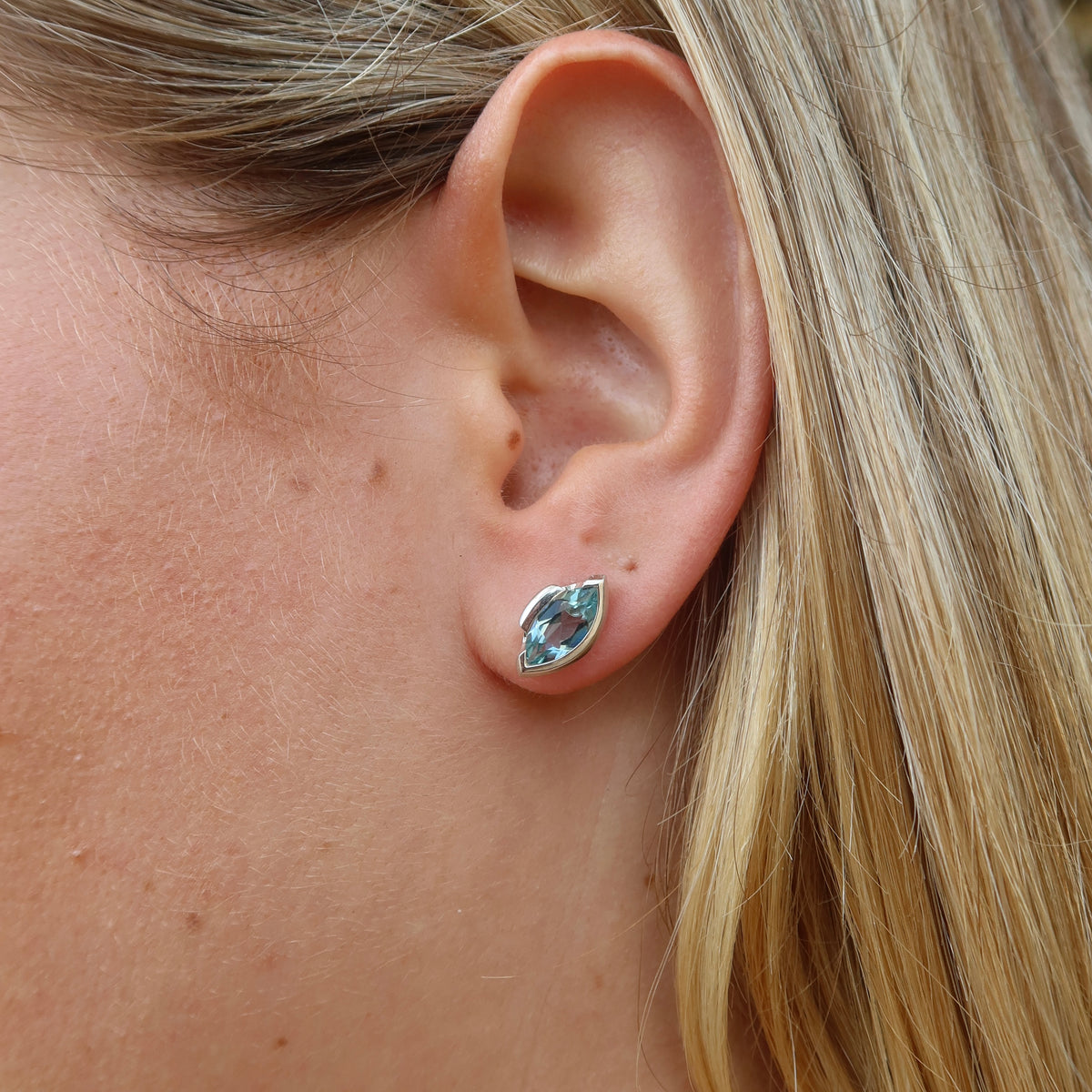 ONE-OFF | FLOAT™️ - Marquise Cut Stud Earrings - Sterling Silver & London Blue Quartz