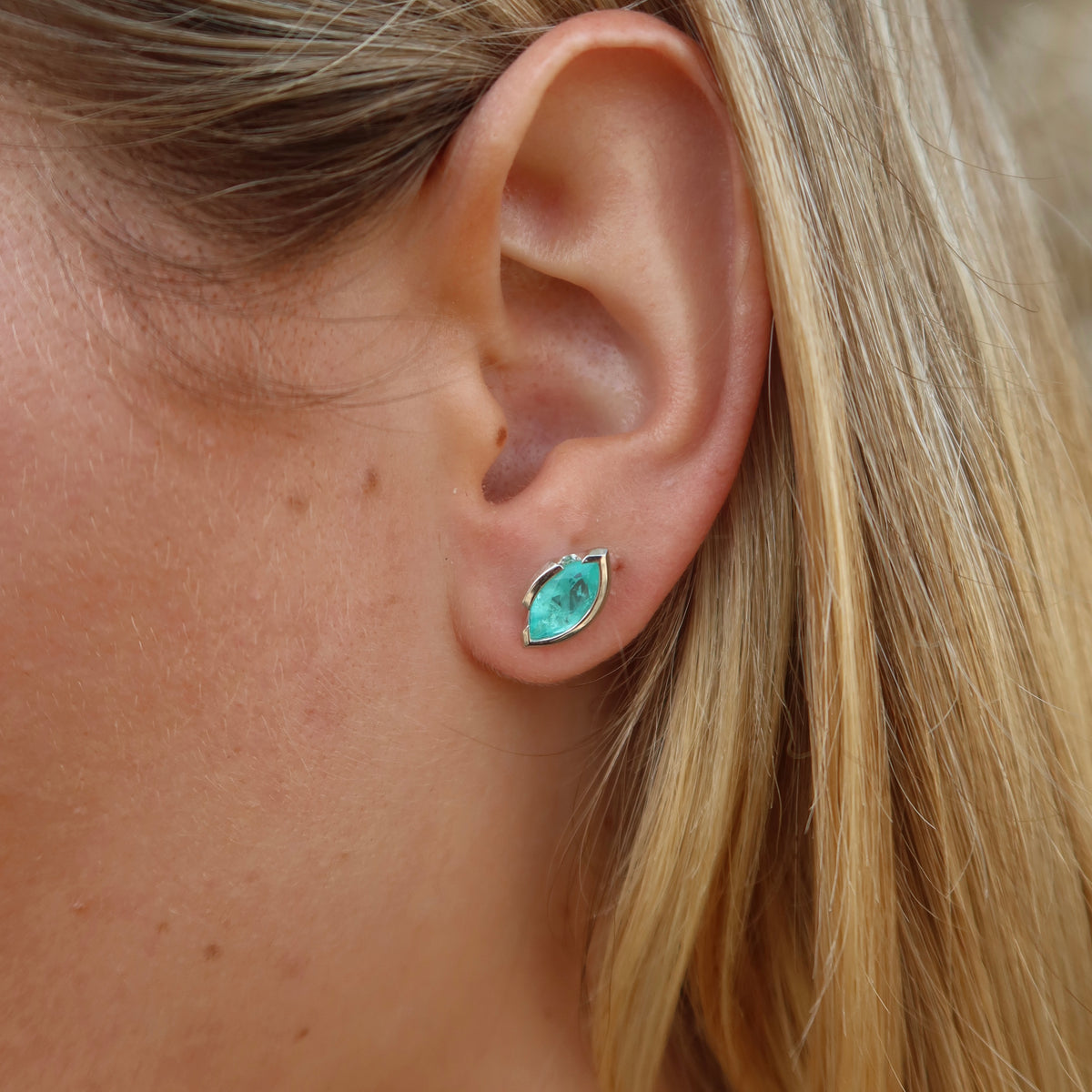 ONE-OFF | FLOAT™️ - Marquise Cut Stud Earrings - Sterling Silver & Paraiba Nano Quartz