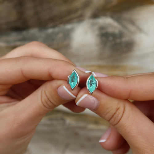 ONE-OFF | FLOAT™️ - Marquise Cut Stud Earrings - Sterling Silver & Paraiba Nano Quartz