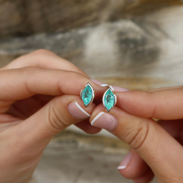 ONE-OFF | FLOAT™️ - Marquise Cut Stud Earrings - Sterling Silver & Paraiba Nano Quartz