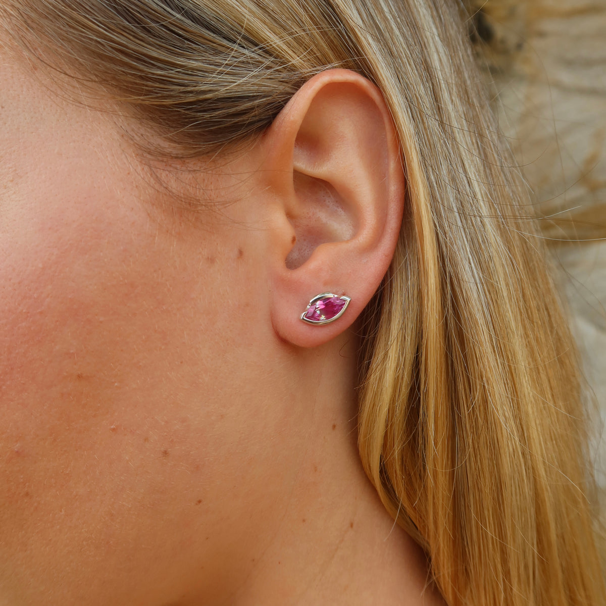 ONE-OFF | FLOAT™️ - Marquise Cut Stud Earrings - Sterling Silver & Watermelon Corundum