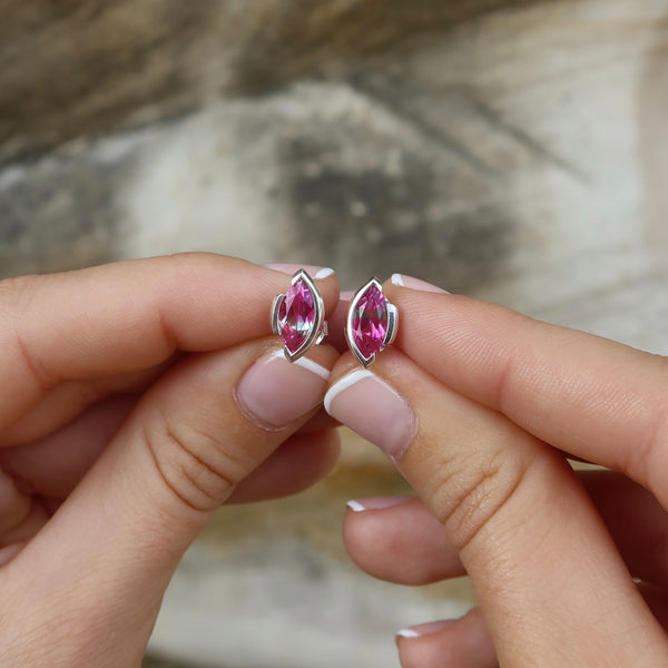 ONE-OFF | FLOAT™️ - Marquise Cut Stud Earrings - Sterling Silver & Watermelon Corundum
