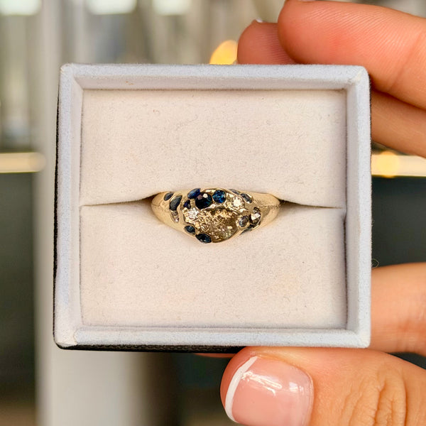 ONE-OFF | Sapphire & Diamond Sandcast Signet Ring