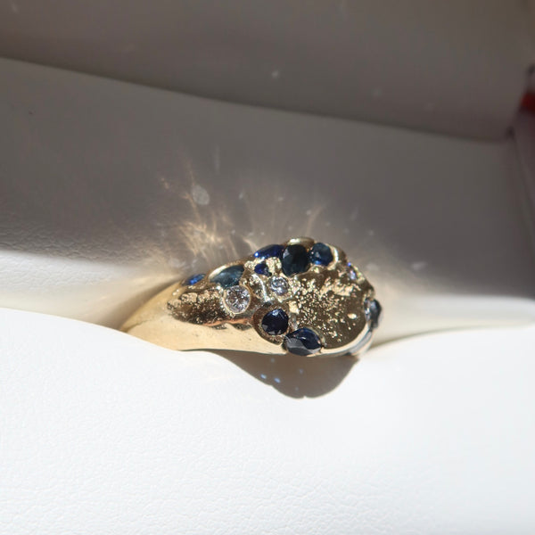 ONE-OFF | Sapphire & Diamond Sandcast Signet Ring
