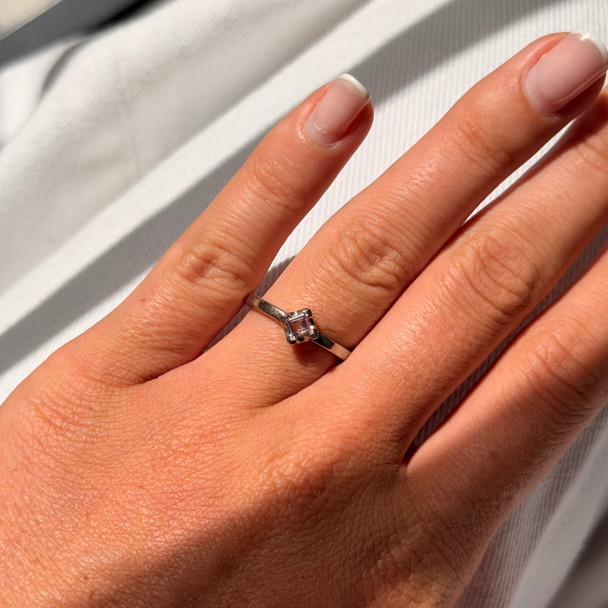 ONE-OFF | Thin-band Square Ring - Size O - Blush Quartz