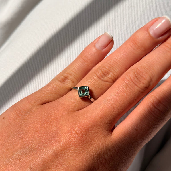 ONE-OFF | Thin-band Square Ring - Size O - Green Amethyst