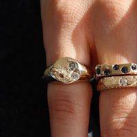 ONE-OFF | Yellow Gold Sandcast Diamond Signet Ring - Size I
