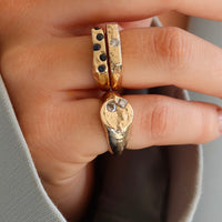 ONE-OFF | Yellow Gold Sandcast Diamond Signet Ring - Size I