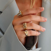 ONE-OFF | Yellow Gold Sandcast Diamond Signet Ring - Size I