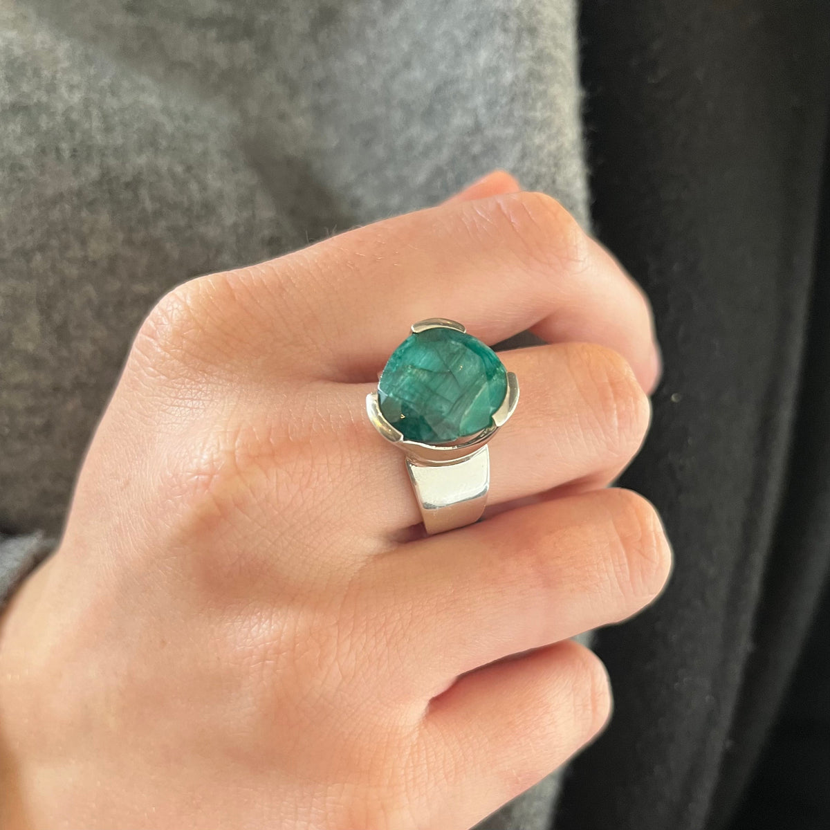 Original Tri-Cut Gemstone Ring - Natural Dyed Emerald
