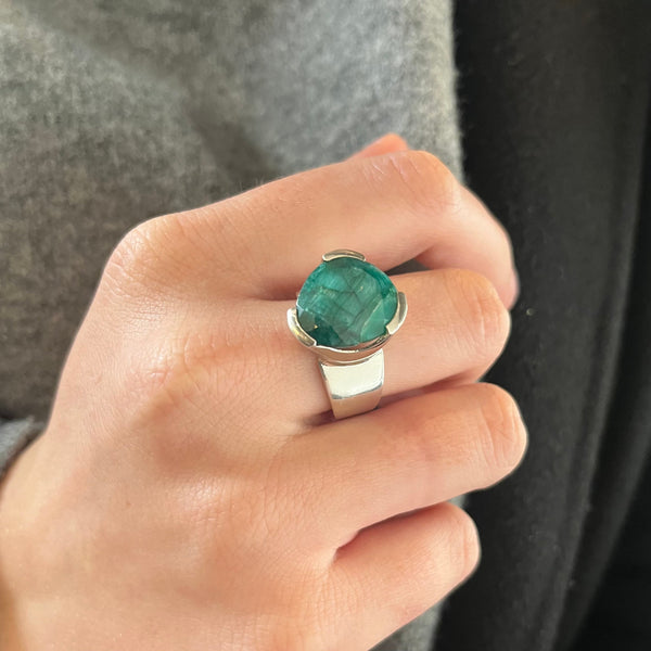 Original Tri-Cut Gemstone Ring - Natural Dyed Emerald