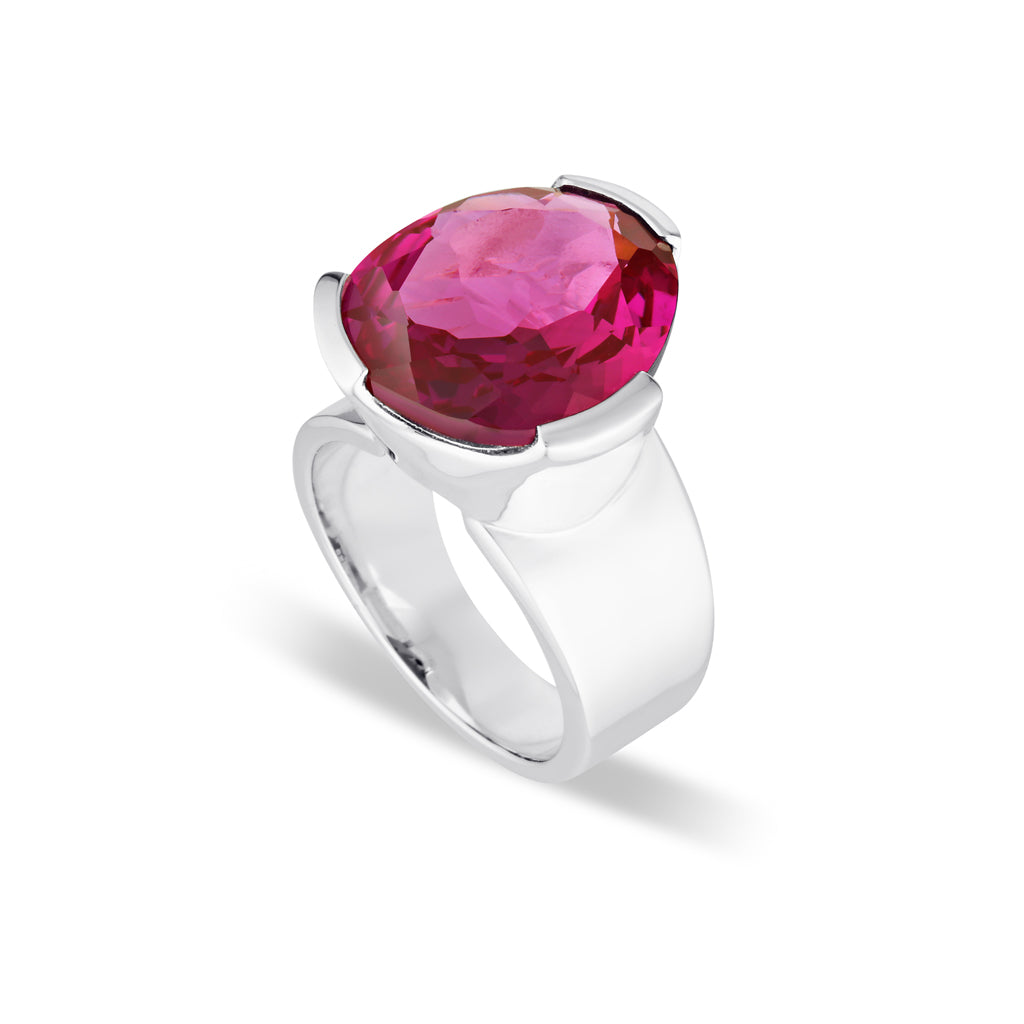 Original Tri-Cut Gemstone Ring - Sterling Silver / Fuchsia
