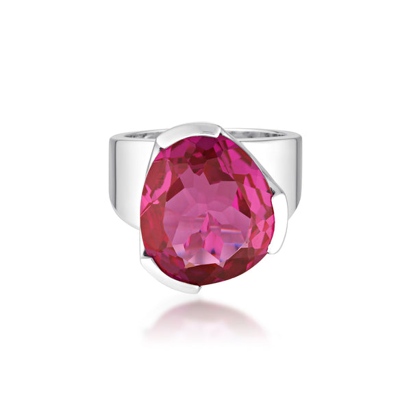 Original Tri-Cut Gemstone Ring - Sterling Silver / Fuchsia