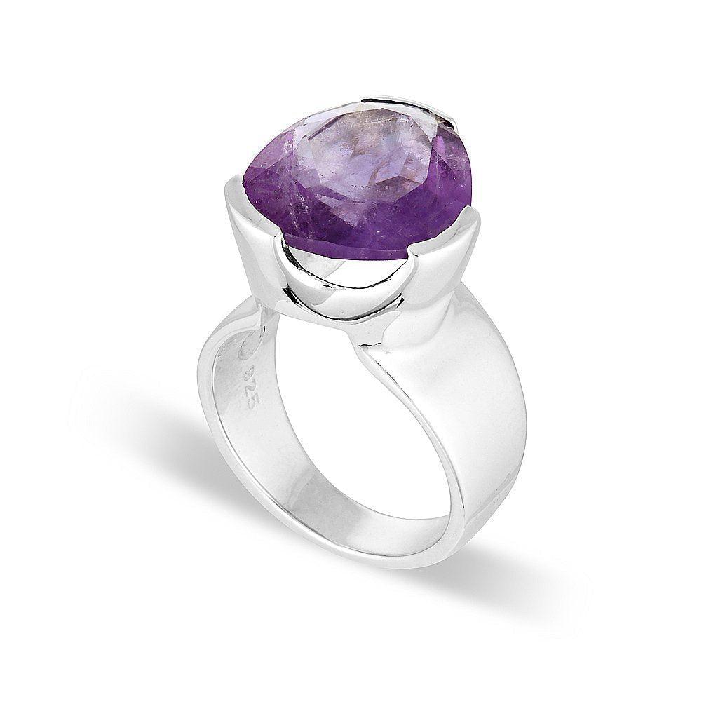 Original Tri-Cut Gemstone Ring Sterling Silver Purple Amethyst