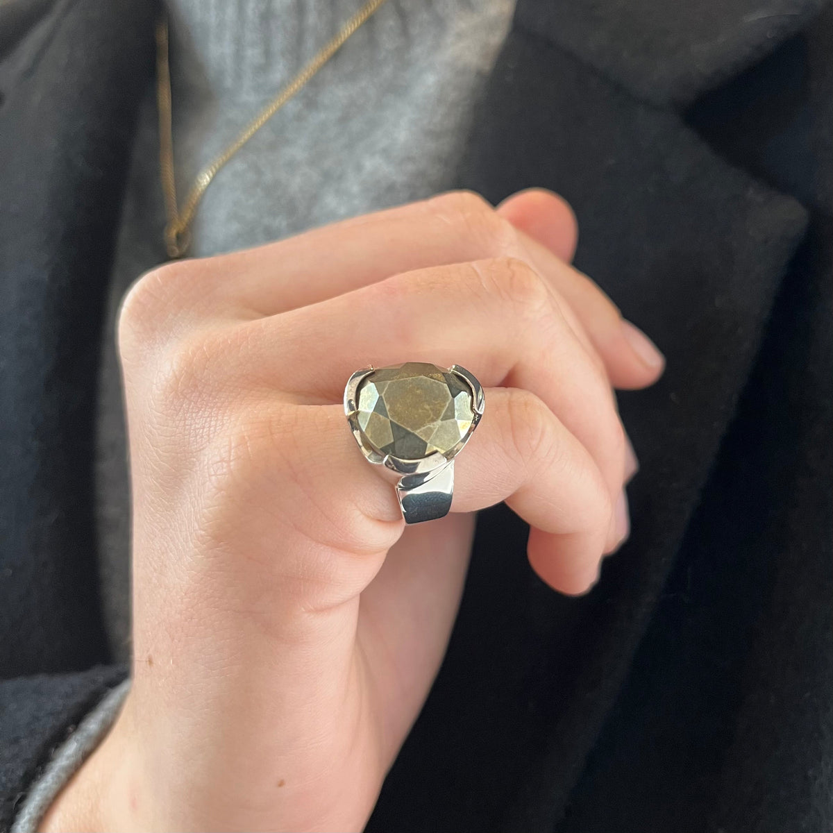 Original Tri-Cut Gemstone Ring Sterling Silver - Pyrite / UbyKate