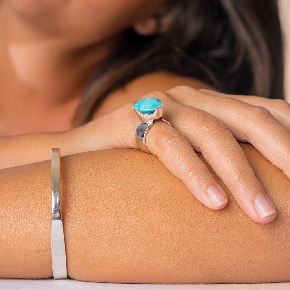 Original Tri-Cut Gemstone Ring - Sterling Silver / Turquoise