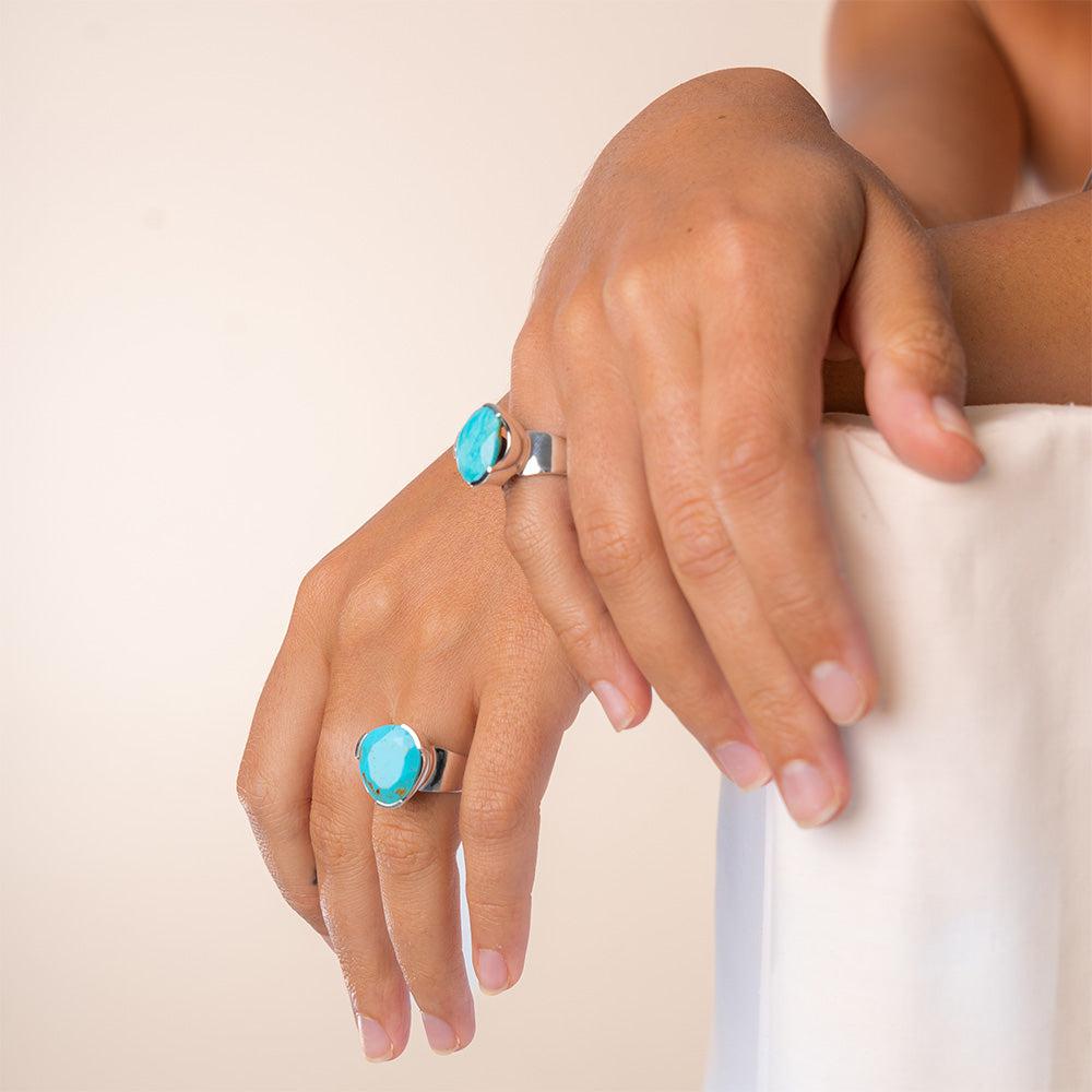 Original Tri-Cut Gemstone Ring - Sterling Silver / Turquoise