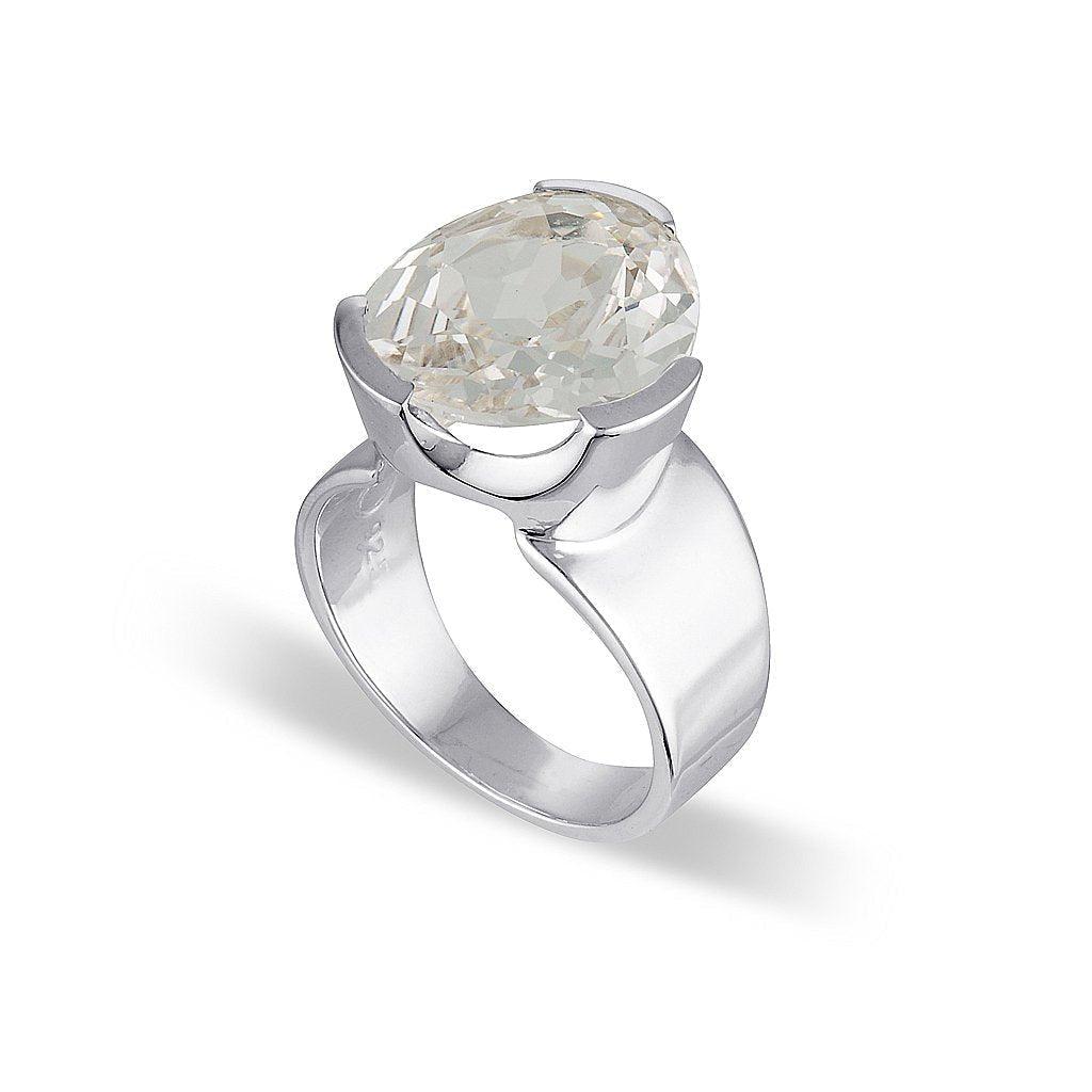 Original Tri-Cut Gemstone Ring Sterling Silver White Sapphire