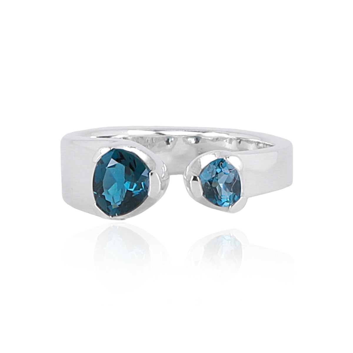 Petite Duet Stacker Rings - London Blue Topaz - Sterling Silver