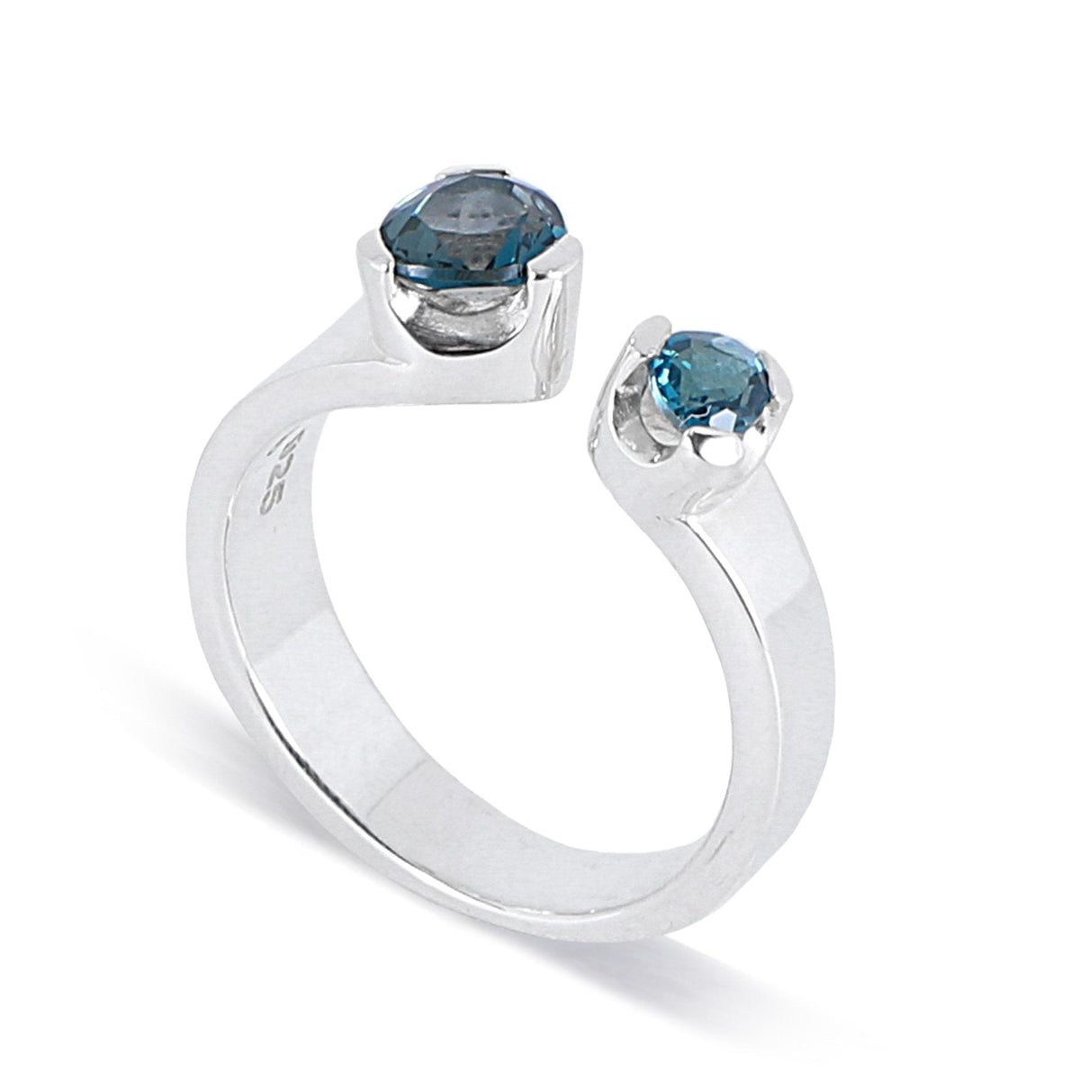 Petite Duet Stacker Rings - London Blue Topaz - Sterling Silver