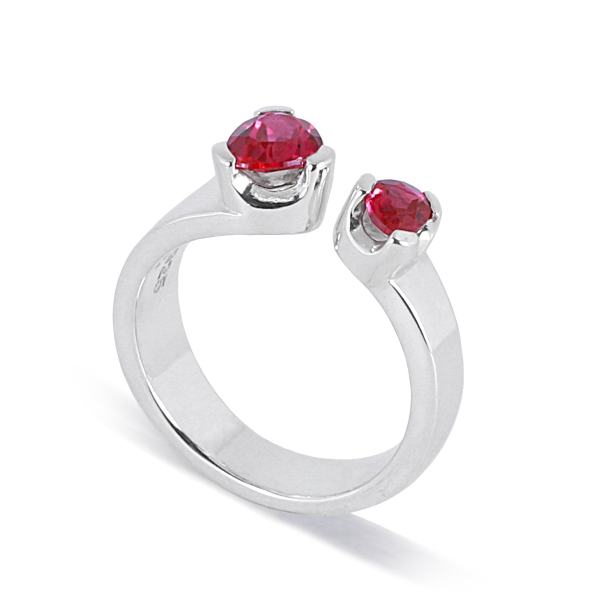 Petite Duet Stacker Rings - Ruby Red Corundum - Sterling Silver